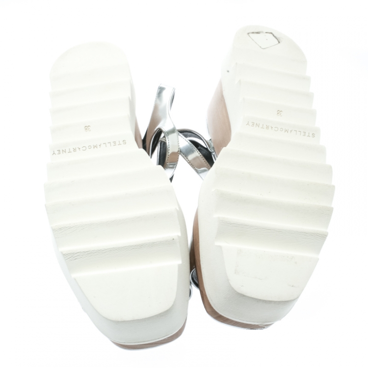 Pre Owned Stella McCartney Silver Faux Leather Indium Elyse Star Wedge Sandals Size 38