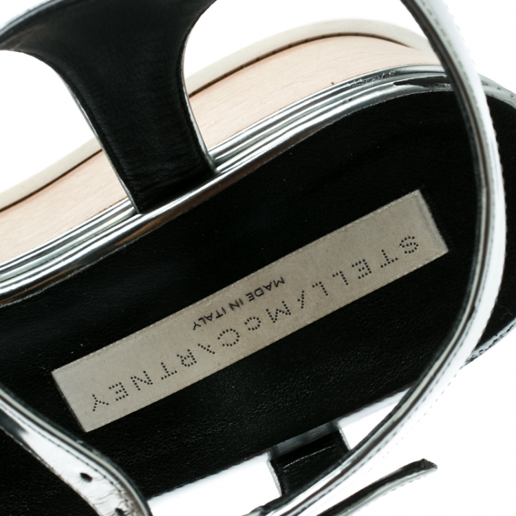 Pre Owned Stella McCartney Silver Faux Leather Indium Elyse Star Wedge Sandals Size 38