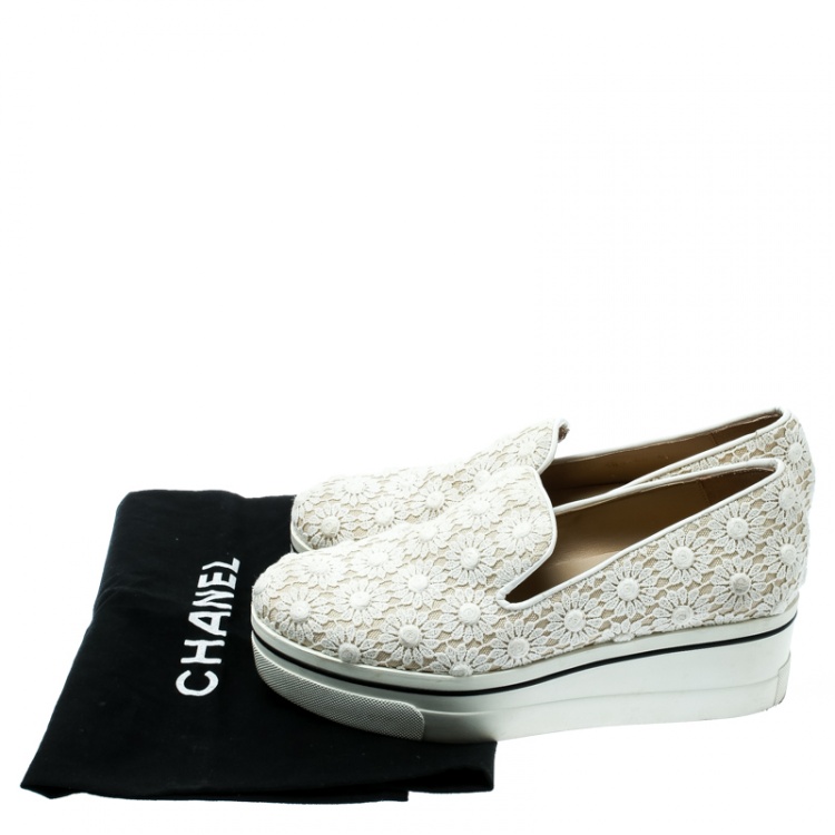 Pre Owned Stella McCartney White Lace/Canvas Slip On Sneakers Size 38