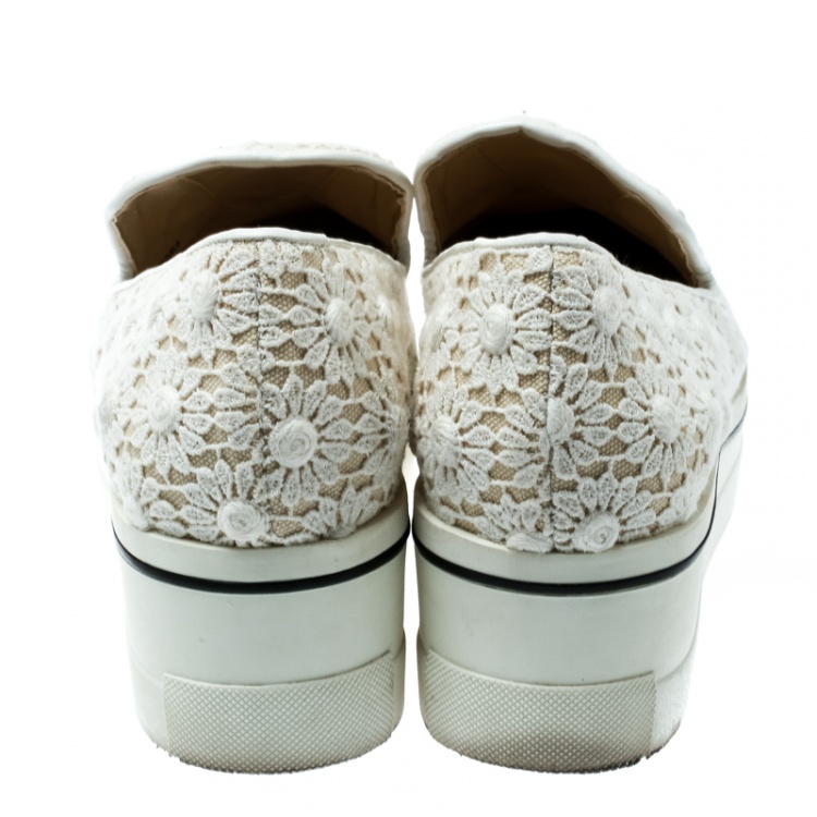 Pre Owned Stella McCartney White Lace/Canvas Slip On Sneakers Size 38