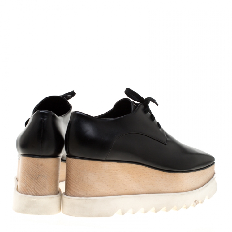 Pre Owned Stella McCartney Black Faux Leather Elyse Platform Derby Size 40