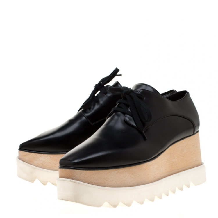 Pre Owned Stella McCartney Black Faux Leather Elyse Platform Derby Size 40