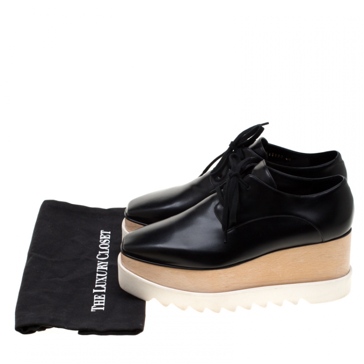 Pre Owned Stella McCartney Black Faux Leather Elyse Platform Derby Size 40