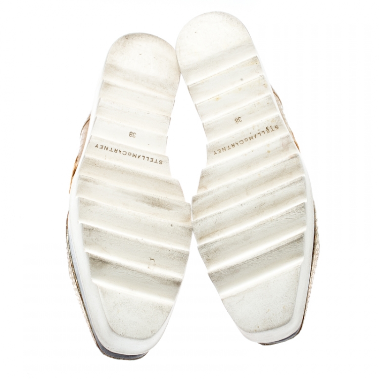 Pre Owned Stella McCartney Metallic Gold Python Effect Faux Leather And Faux Fur Elyse Star Platform Derby Size 38