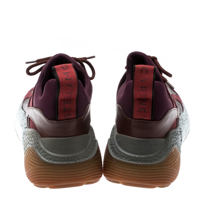 Pre Owned Stella McCartney Burgundy Fabric And Faux Suede Eclypse Lace Up Sneakers Size 38