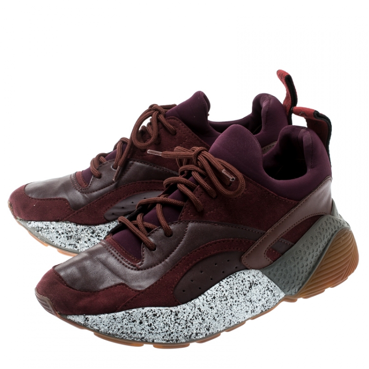 Pre Owned Stella McCartney Burgundy Fabric And Faux Suede Eclypse Lace Up Sneakers Size 38
