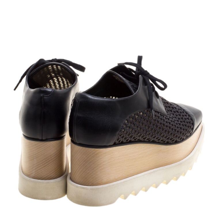 Pre Owned Stella McCartney Black Woven Faux Leather Canyon Wicker Elyse Platform Brogues Size 36