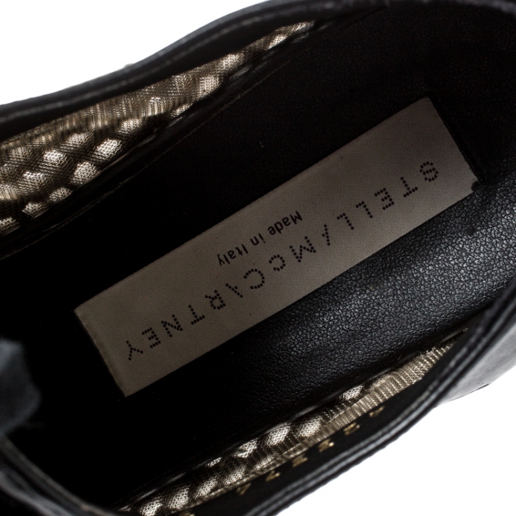 Pre Owned Stella McCartney Black Woven Faux Leather Canyon Wicker Elyse Platform Brogues Size 36