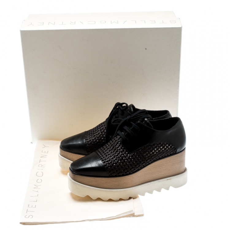 Pre Owned Stella McCartney Black Woven Faux Leather Canyon Wicker Elyse Platform Brogues Size 36