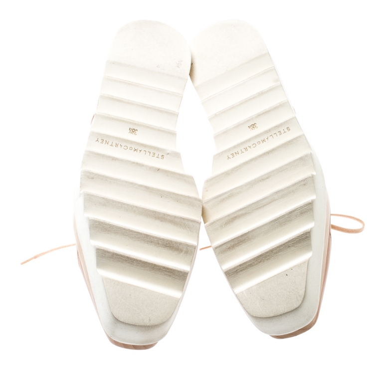Pre Owned Stella McCartney Beige Faux Leather Elyse Star Platform Lace Up Derby Size 38.5