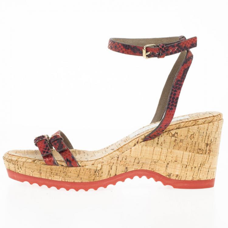Pre Owned Stella McCartney Snake Embossed Linda Cork Wedge Sandals Size 39