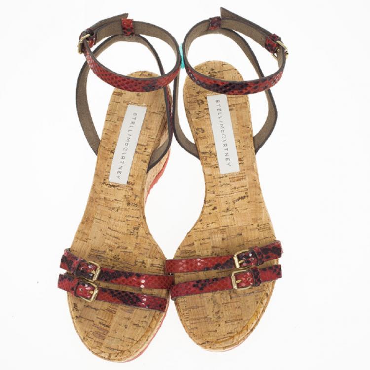 Pre Owned Stella McCartney Snake Embossed Linda Cork Wedge Sandals Size 39