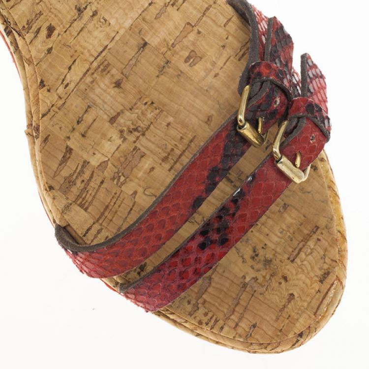 Pre Owned Stella McCartney Snake Embossed Linda Cork Wedge Sandals Size 39