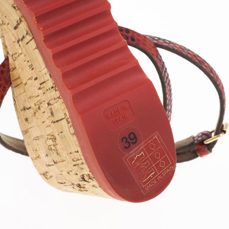 Pre Owned Stella McCartney Snake Embossed Linda Cork Wedge Sandals Size 39
