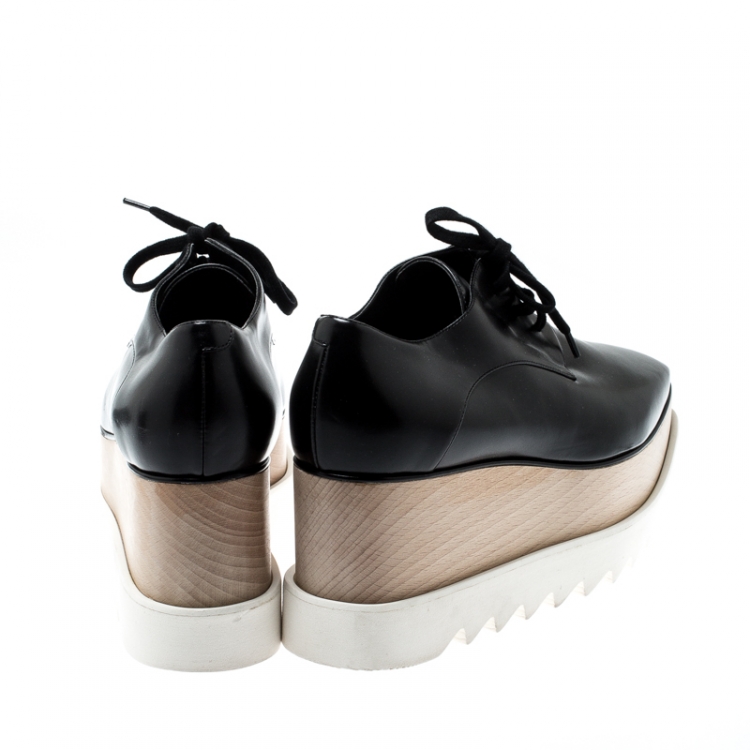 Pre Owned Stella McCartney Black Faux Patent Leather Elyse Platform Derby Size 37.5