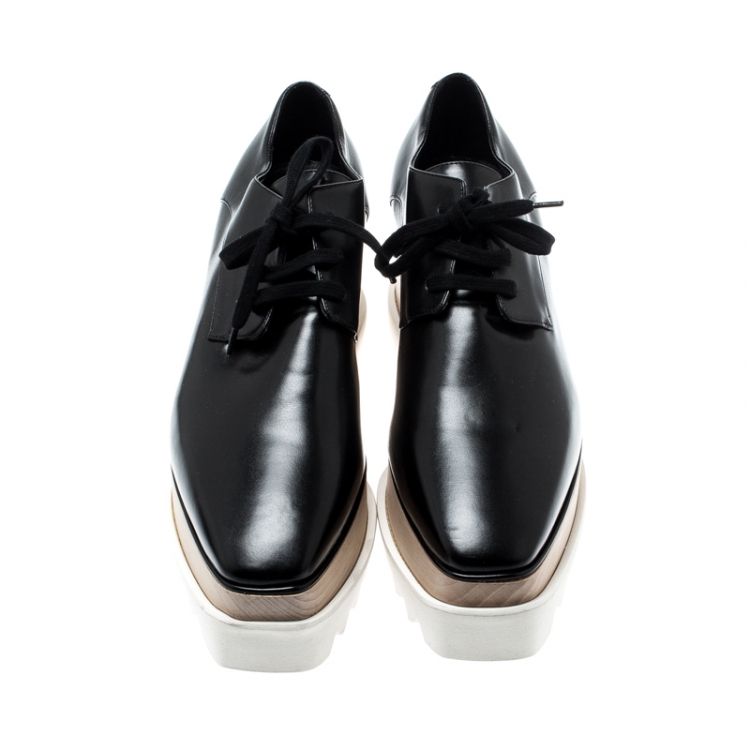 Pre Owned Stella McCartney Black Faux Patent Leather Elyse Platform Derby Size 37.5