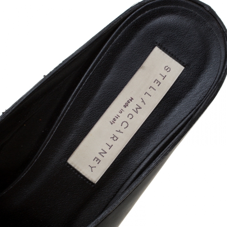 Pre Owned Stella McCartney Black Faux Leather Sabot Pointed Mules Size 39