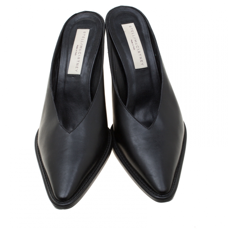 Pre Owned Stella McCartney Black Faux Leather Sabot Pointed Mules Size 39