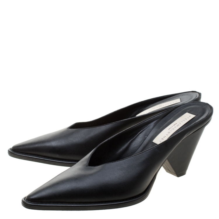 Pre Owned Stella McCartney Black Faux Leather Sabot Pointed Mules Size 39