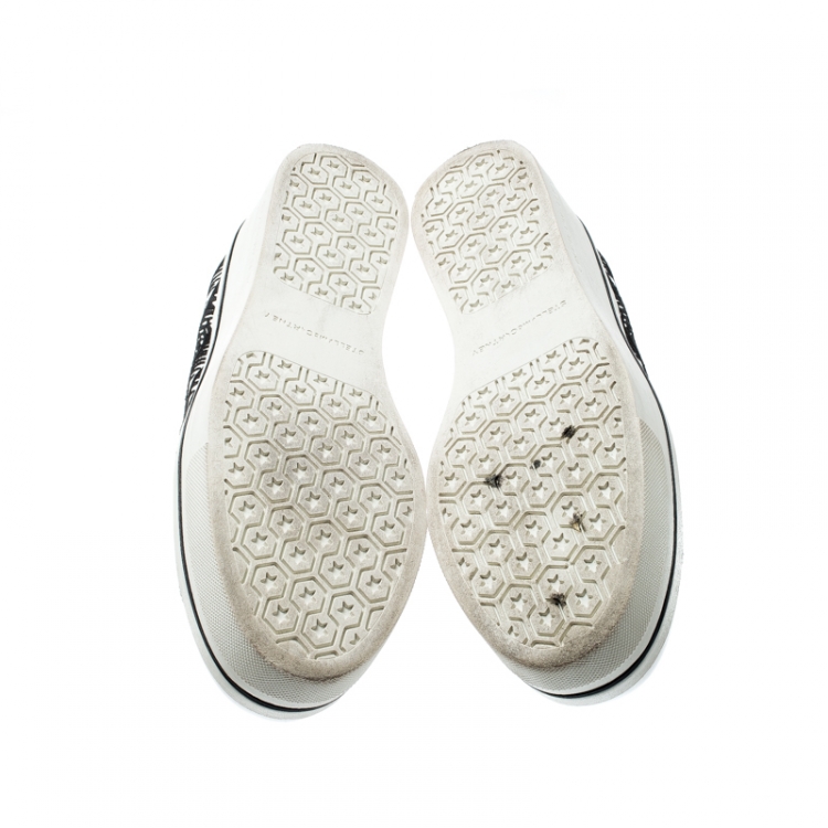 Pre Owned Stella McCartney Monochrome Faux Leather Binx Palm Tree Embroidered Platform Slip On Sneakers Size 38
