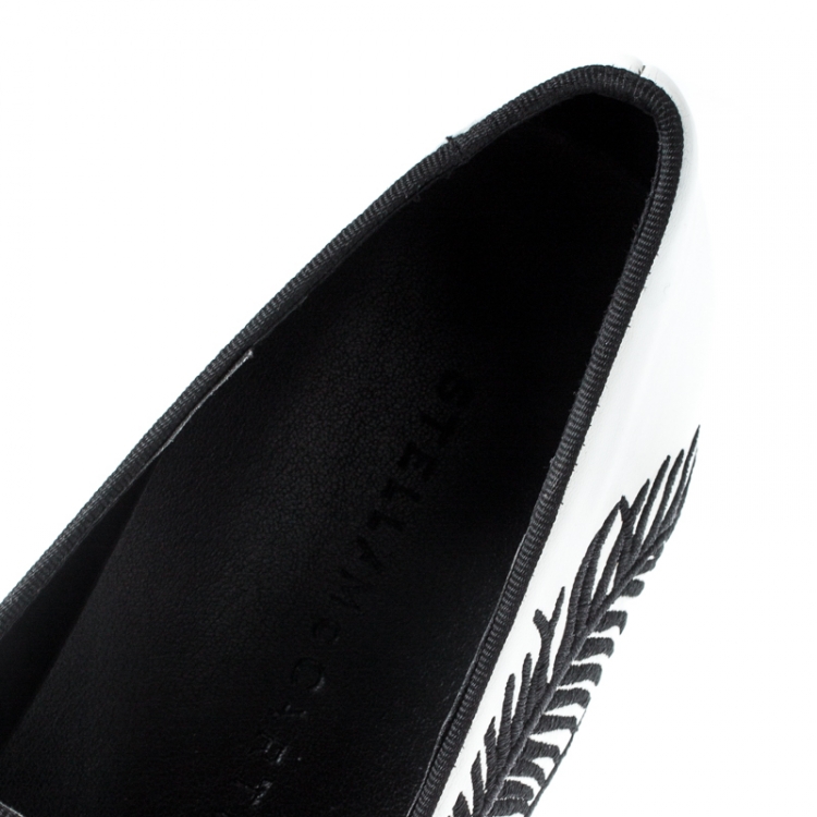 Pre Owned Stella McCartney Monochrome Faux Leather Binx Palm Tree Embroidered Platform Slip On Sneakers Size 38