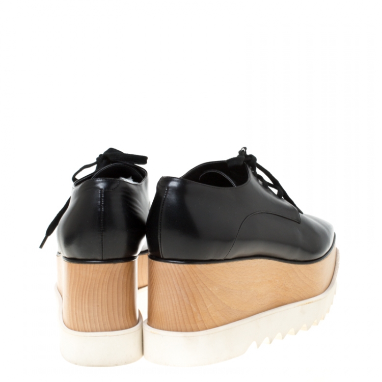 Pre Owned Stella McCartney Black Faux Leather Elyse Platform Derby Size 41