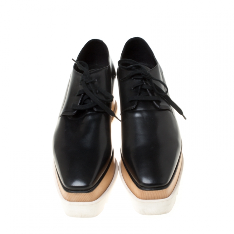 Pre Owned Stella McCartney Black Faux Leather Elyse Platform Derby Size 41