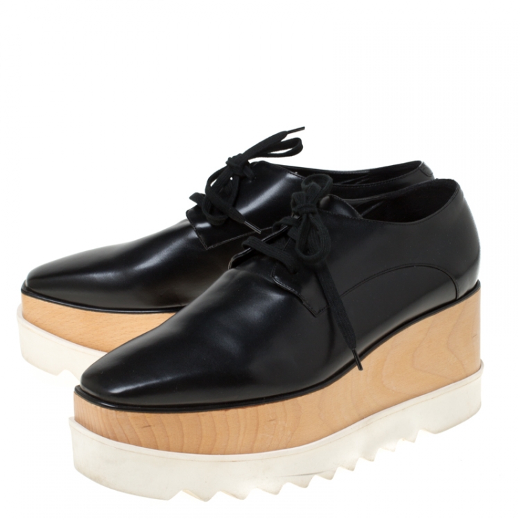 Pre Owned Stella McCartney Black Faux Leather Elyse Platform Derby Size 41