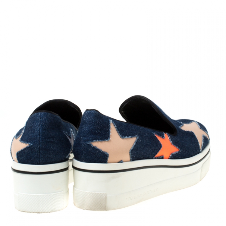 Pre Owned Stella McCartney Blue Denim Star Slip On Sneakers Size 38