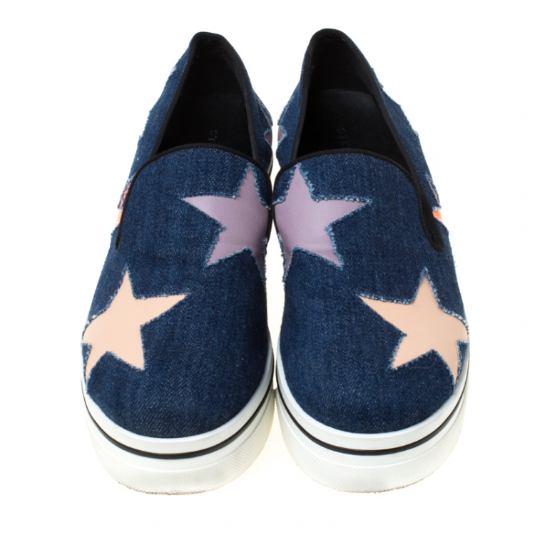 Pre Owned Stella McCartney Blue Denim Star Slip On Sneakers Size 38