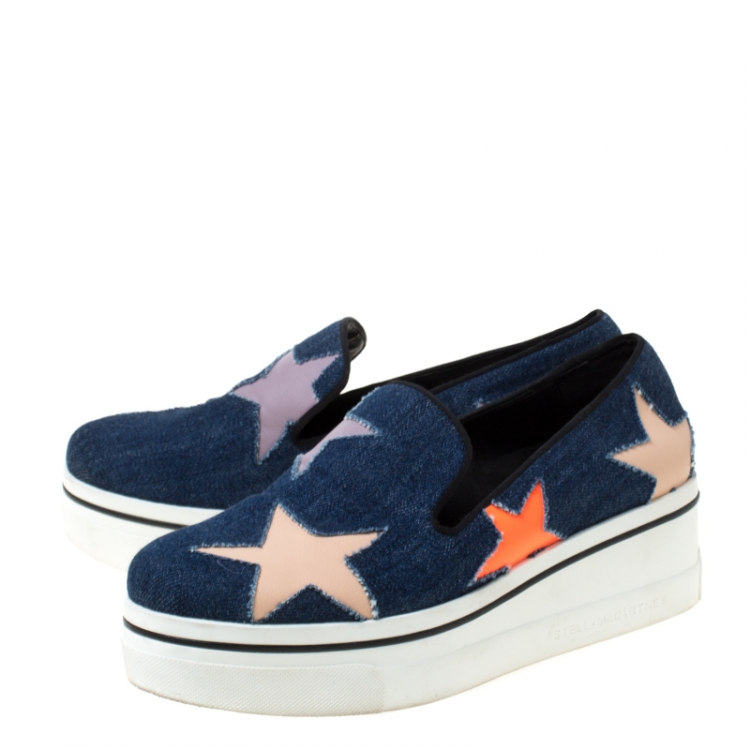 Pre Owned Stella McCartney Blue Denim Star Slip On Sneakers Size 38