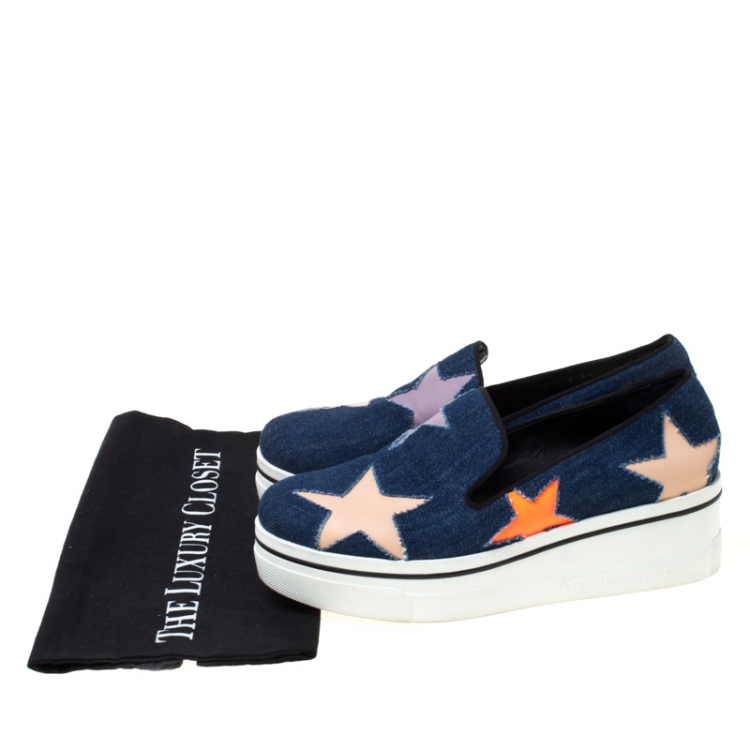 Pre Owned Stella McCartney Blue Denim Star Slip On Sneakers Size 38