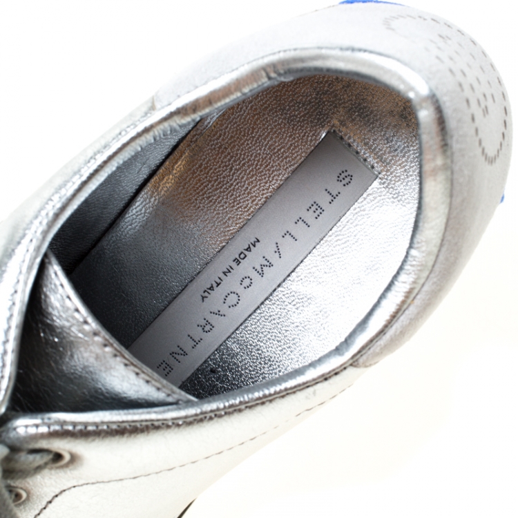 Pre Owned Stella McCartney Silver Faux Leather Elyse Platform Derby Size 36