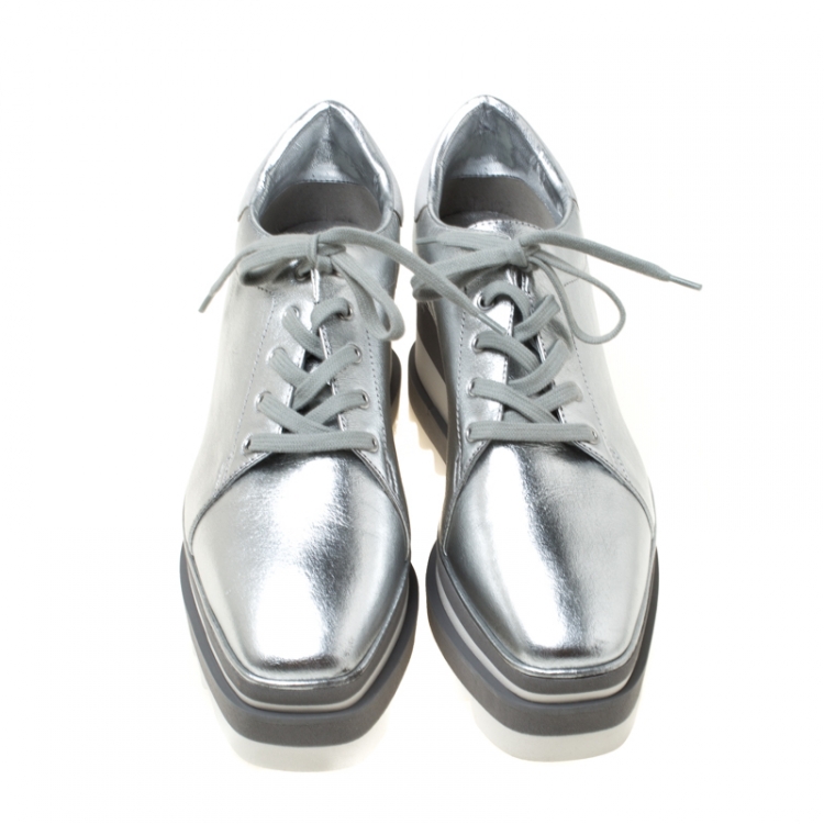 Pre Owned Stella McCartney Silver Faux Leather Elyse Platform Derby Size 36