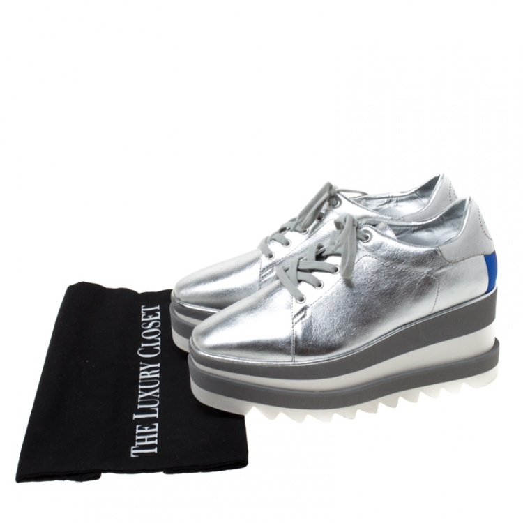 Pre Owned Stella McCartney Silver Faux Leather Elyse Platform Derby Size 36