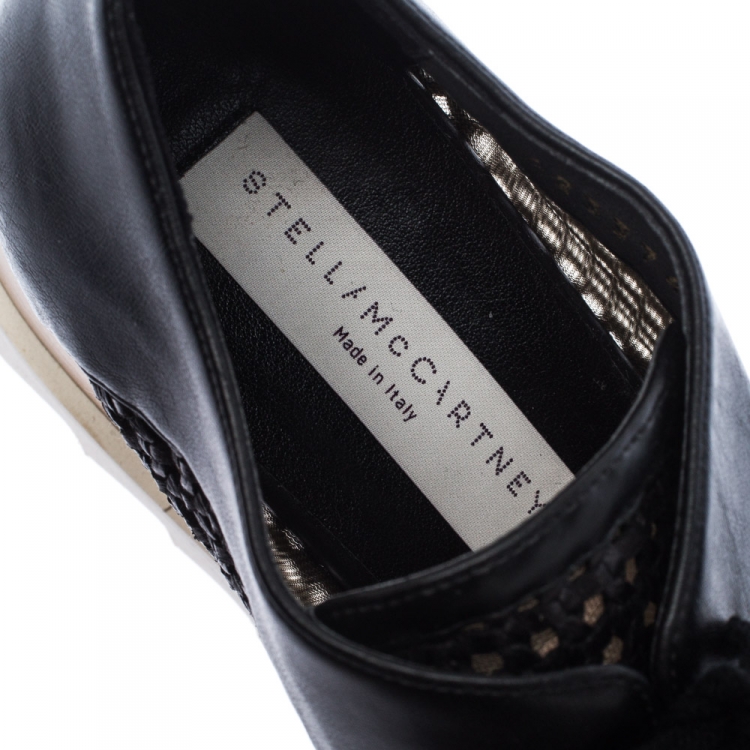 Pre Owned Stella McCartney Black Woven Faux Leather Elyse Platform Derby Size 35