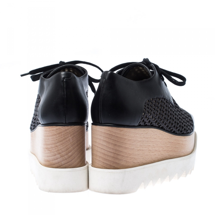 Pre Owned Stella McCartney Black Woven Faux Leather Elyse Platform Derby Size 35