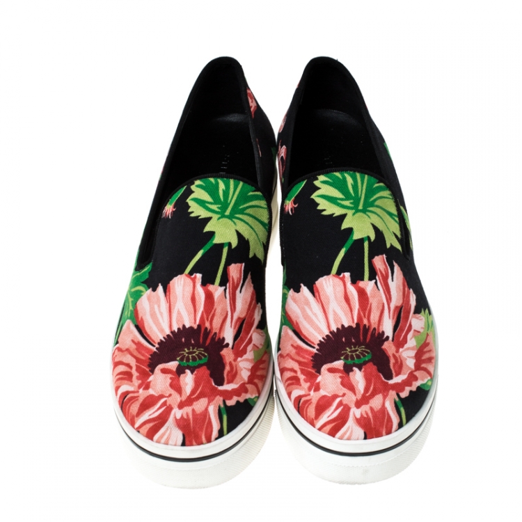 Pre Owned Stella McCartney Black Floral Printed Canvas Slip On Sneakers Size 41