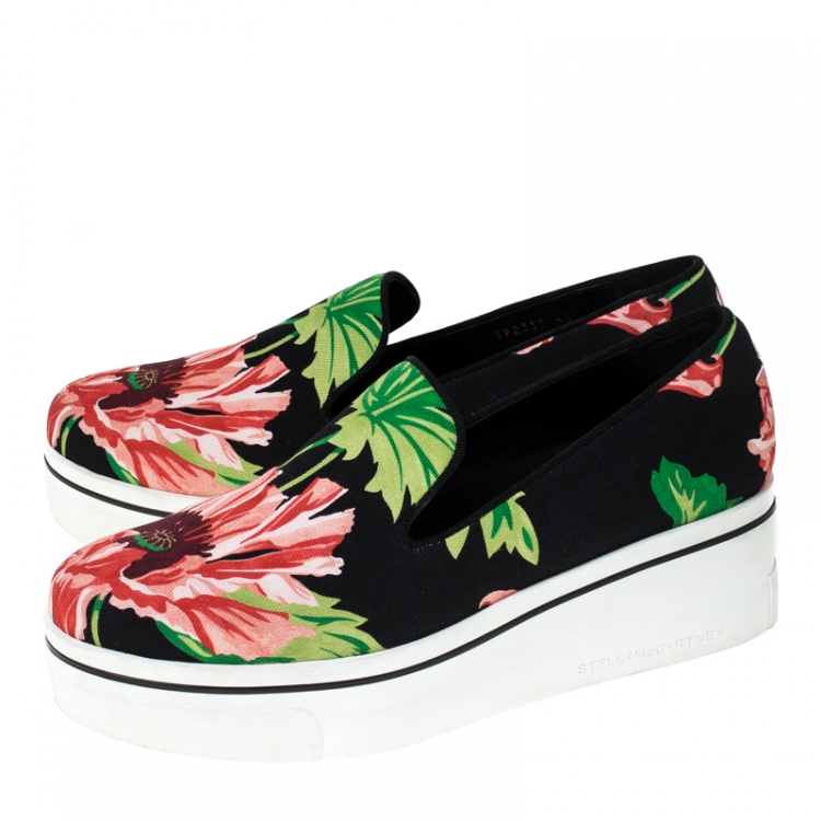 Pre Owned Stella McCartney Black Floral Printed Canvas Slip On Sneakers Size 41