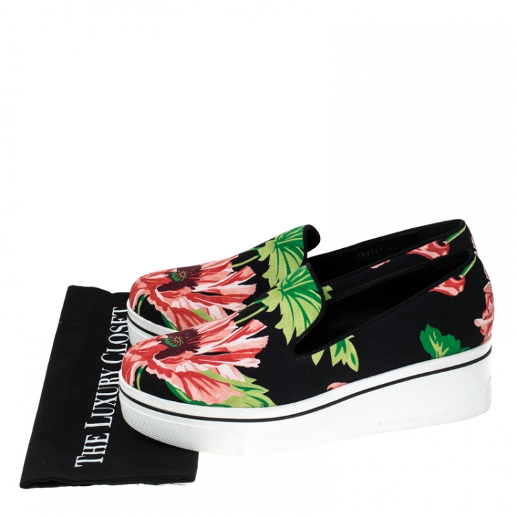 Pre Owned Stella McCartney Black Floral Printed Canvas Slip On Sneakers Size 41