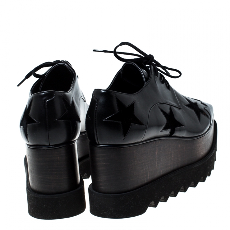 Pre Owned Stella McCartney Black Faux Leather Elyse Star Platform Derby Size 36.5