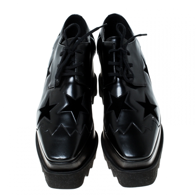 Pre Owned Stella McCartney Black Faux Leather Elyse Star Platform Derby Size 36.5