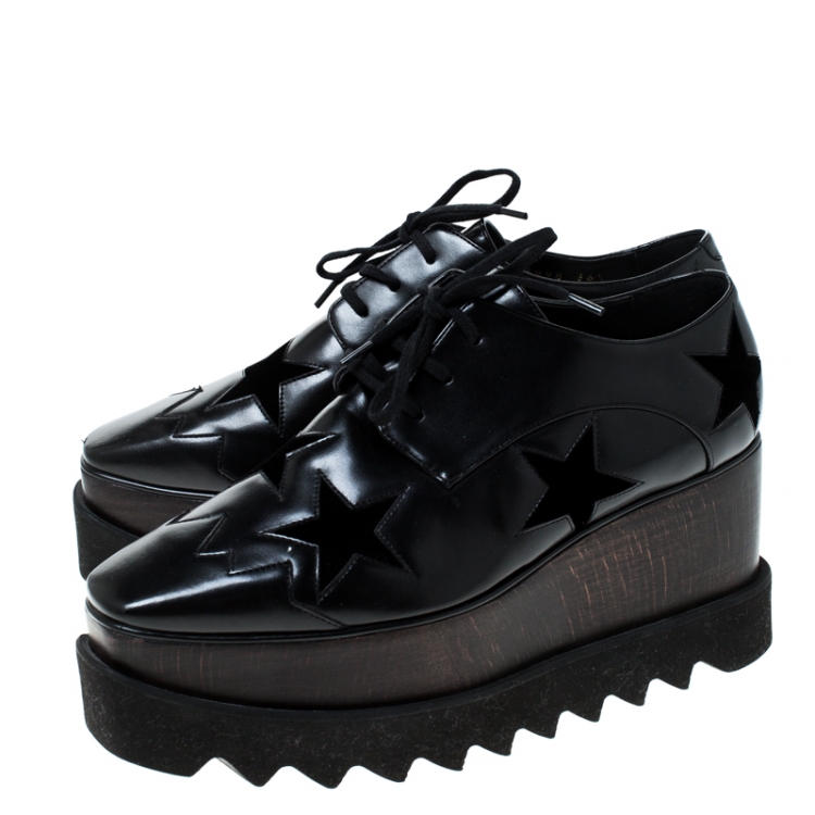 Pre Owned Stella McCartney Black Faux Leather Elyse Star Platform Derby Size 36.5