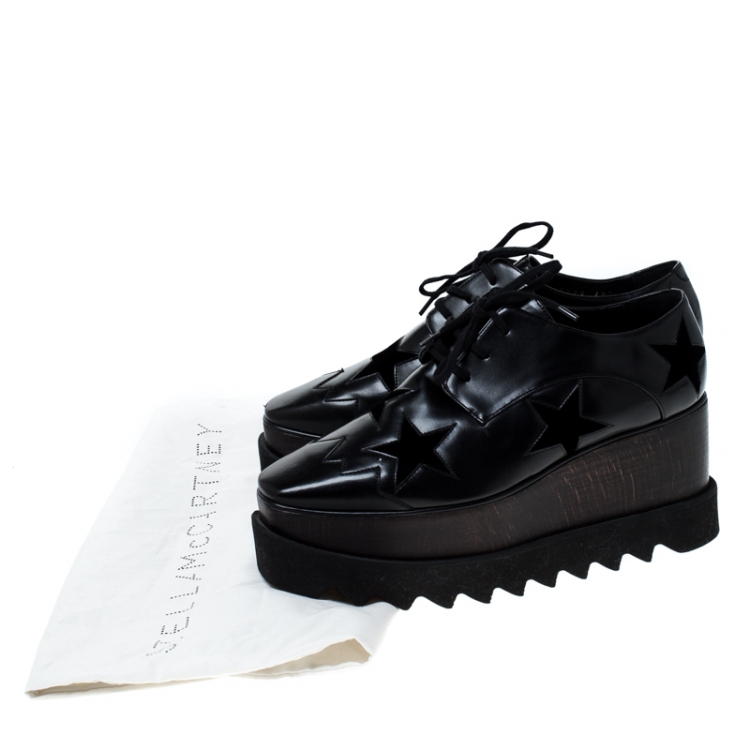 Pre Owned Stella McCartney Black Faux Leather Elyse Star Platform Derby Size 36.5