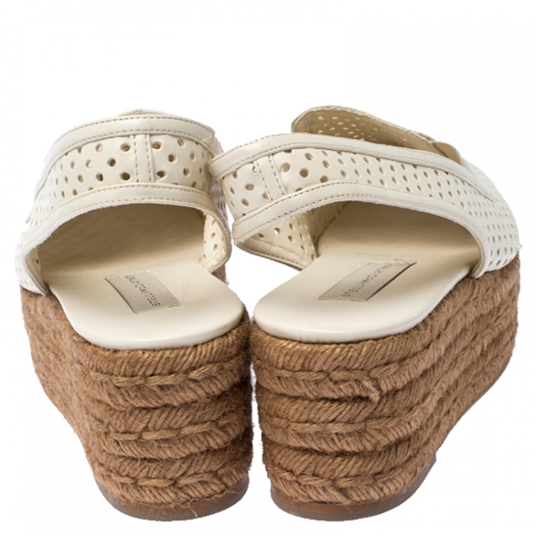 Pre Owned Stella McCartney White Perforated Faux Leather Slingback Espadrilles Platform Sandals Size 38