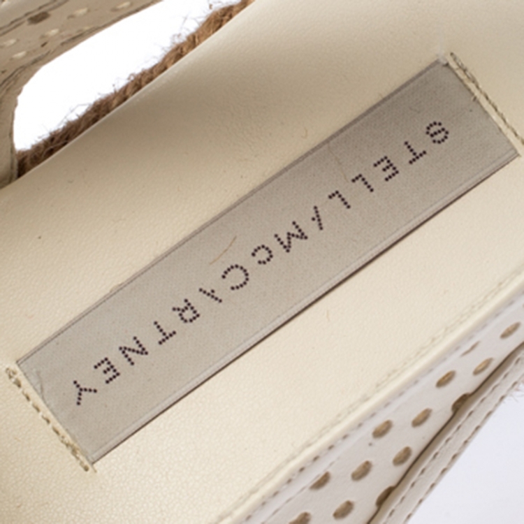 Pre Owned Stella McCartney White Perforated Faux Leather Slingback Espadrilles Platform Sandals Size 38
