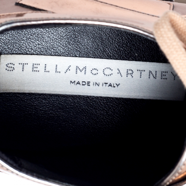 مملوكة مسبقًا Stella McCartney Metallic Bronze Faux Patent Leather Elyse Star Platform Sneakers Size 37