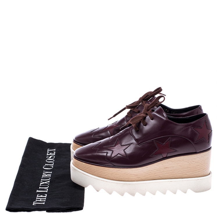 مملوكة مسبقًا Stella McCartney Burgundy Faux Leather Elyse Star Platform Derby Size 36.5