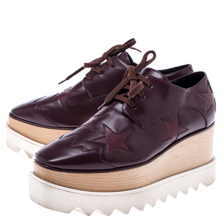 مملوكة مسبقًا Stella McCartney Burgundy Faux Leather Elyse Star Platform Derby Size 36.5