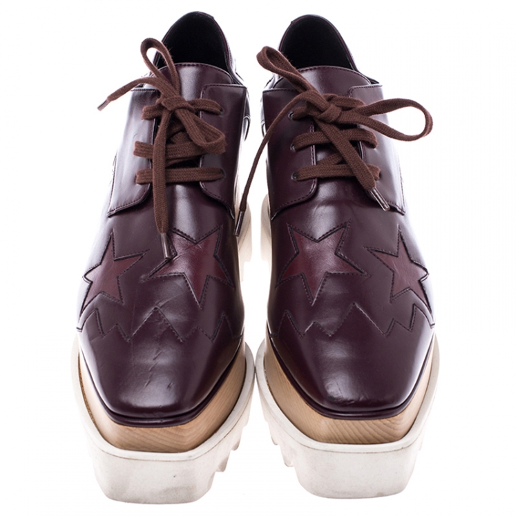 مملوكة مسبقًا Stella McCartney Burgundy Faux Leather Elyse Star Platform Derby Size 36.5